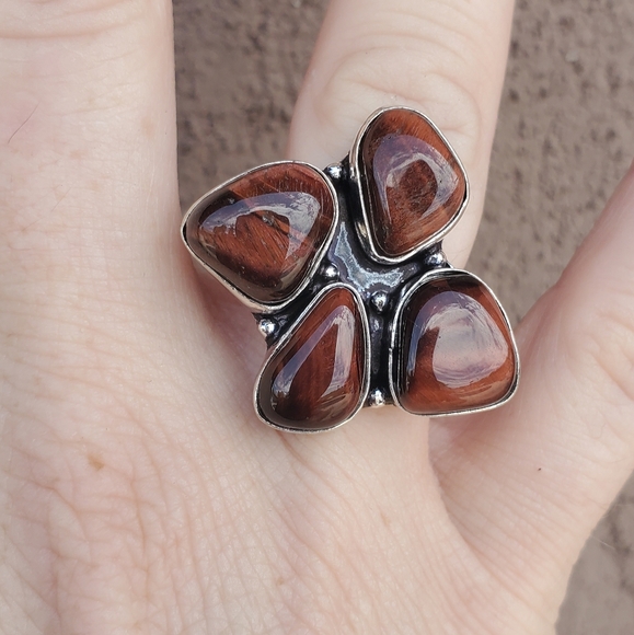 New Red Tiger Eye 925 Silver Ring. - Picture 15 of 16